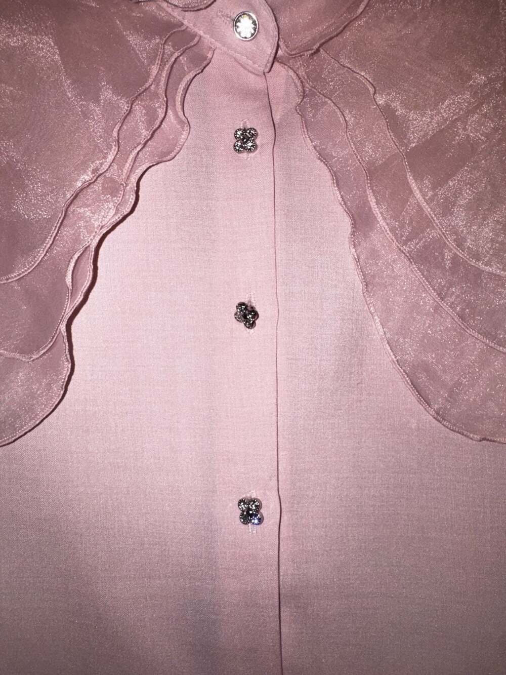 Chocola Korean Brand Dusty Pink Organza Peter Pan Collar Rhinestone Button Blous - Picture 2 of 7